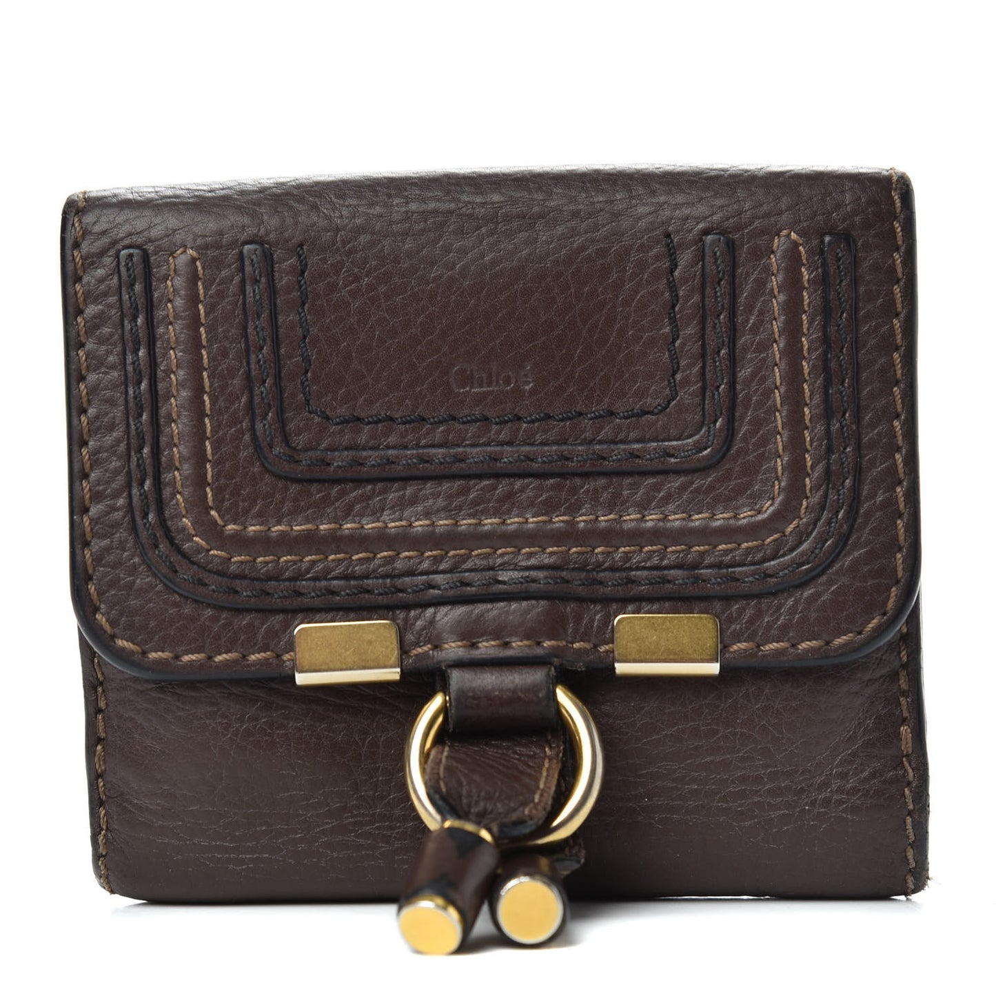 Grained Calfskin Marcie Square Wallet Truffle