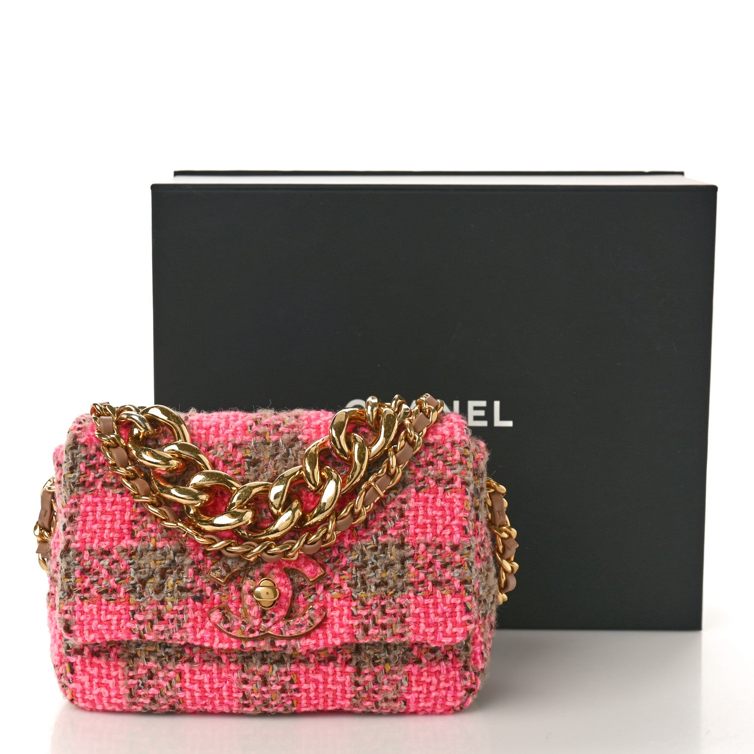 Chanel Wool Tweed Quilted Small Elegant Chain Flap Pink Brown 11 of 11