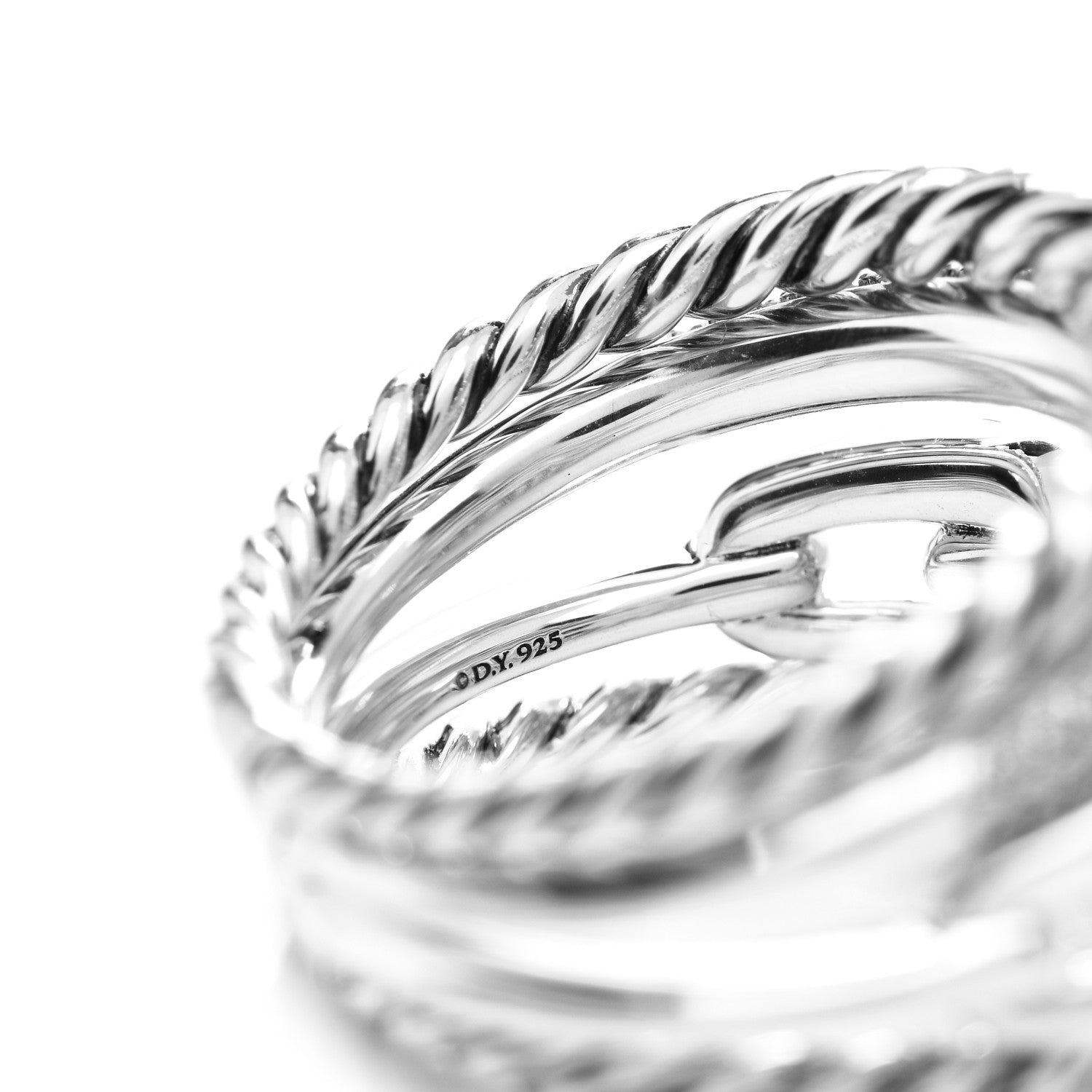 David Yurman Sterling Silver Diamond Wellesley Four-Row Ring 60 9 5 of 5