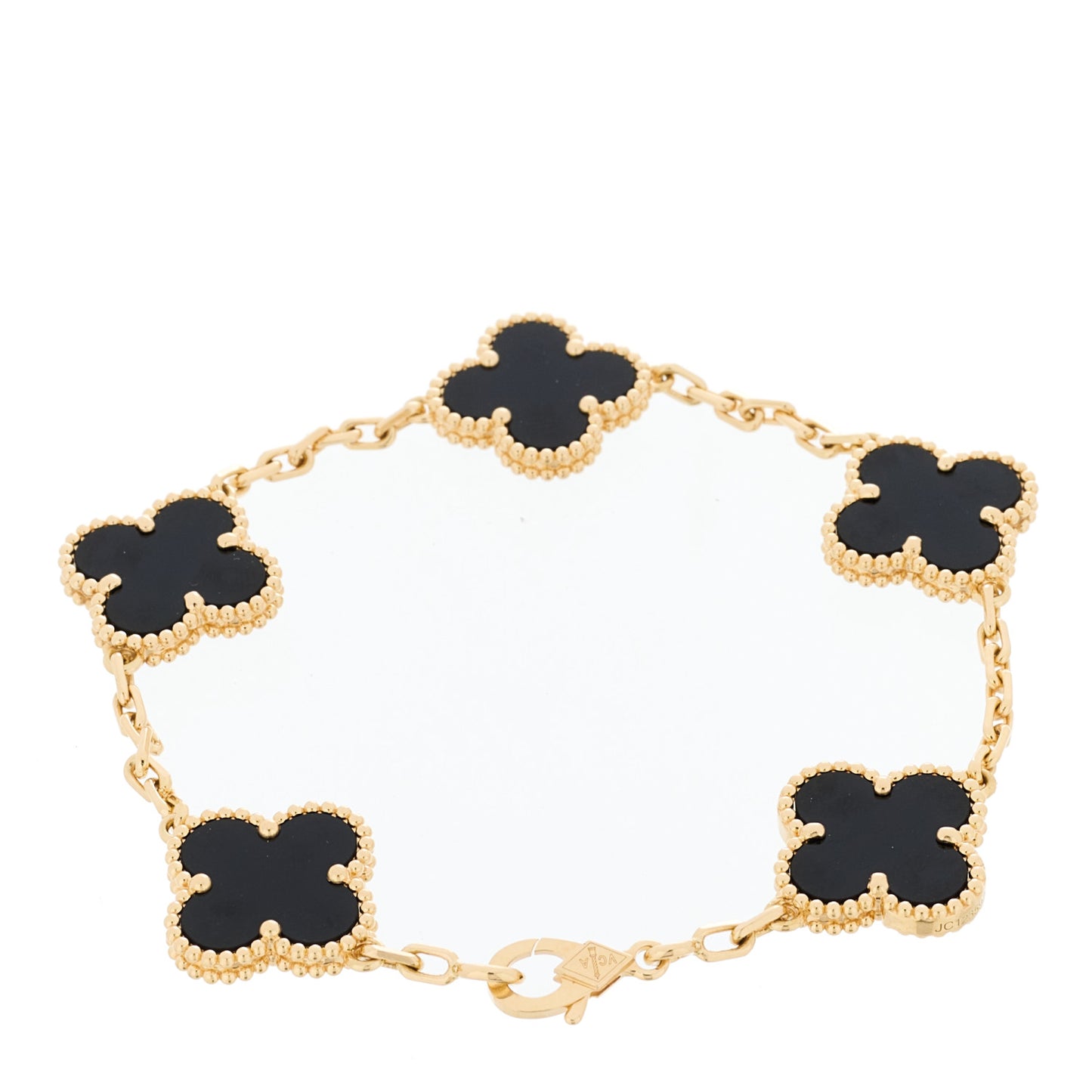 18K Yellow Gold Black Onyx 5 Motifs Vintage Alhambra Bracelet