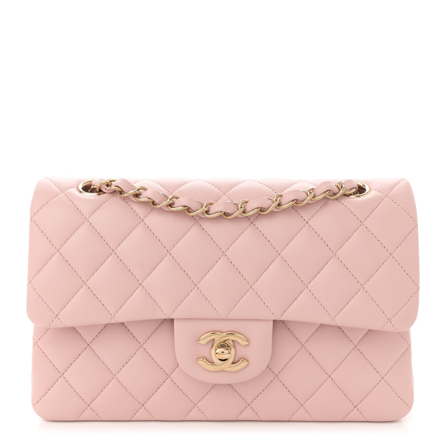 Lambskin Quilted Small Double Flap Light Pink
