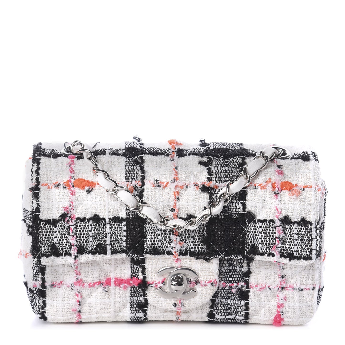 Tweed Quilted Mini Rectangular Flap Black White Pink