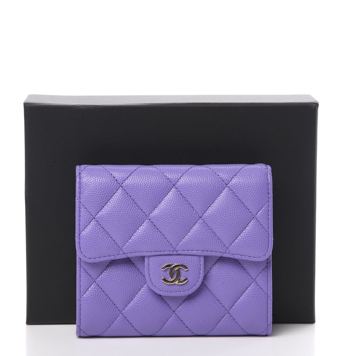 Caviar Quilted Compact Flap Wallet Purple