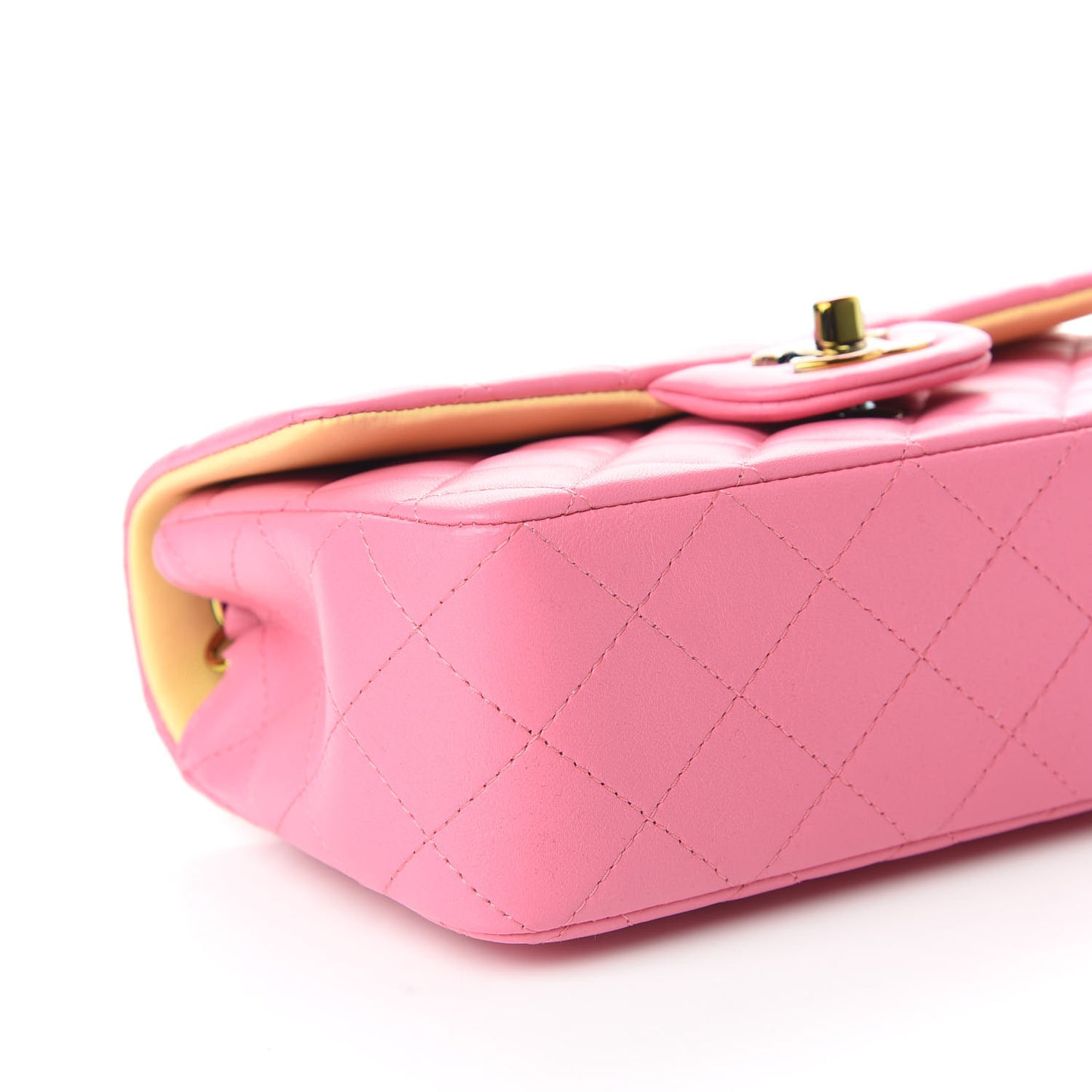 Lambskin Quilted Mini Rectangular Flap Pink Yellow