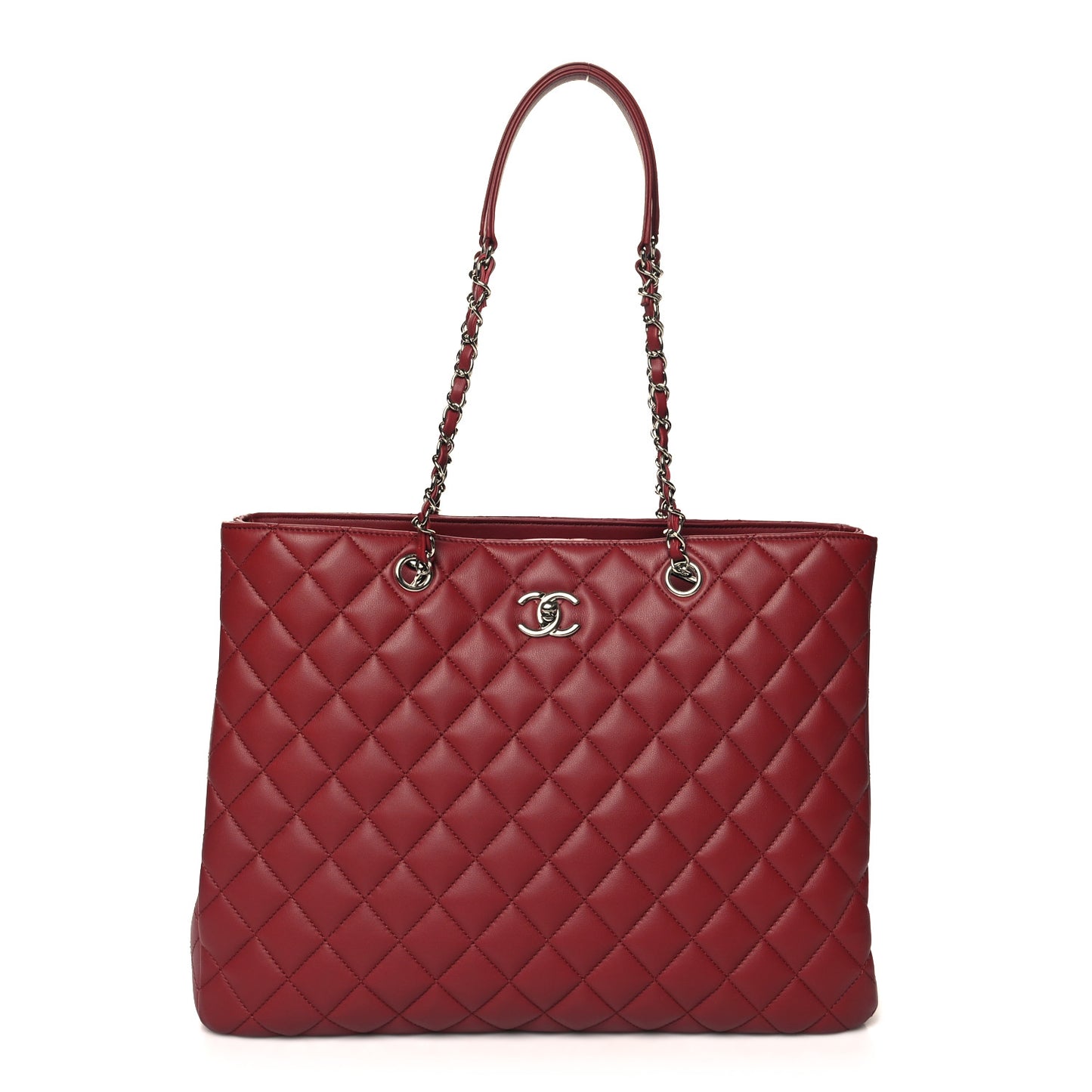 Calfskin Quilted Large Classic Shopping Tote Burgundy