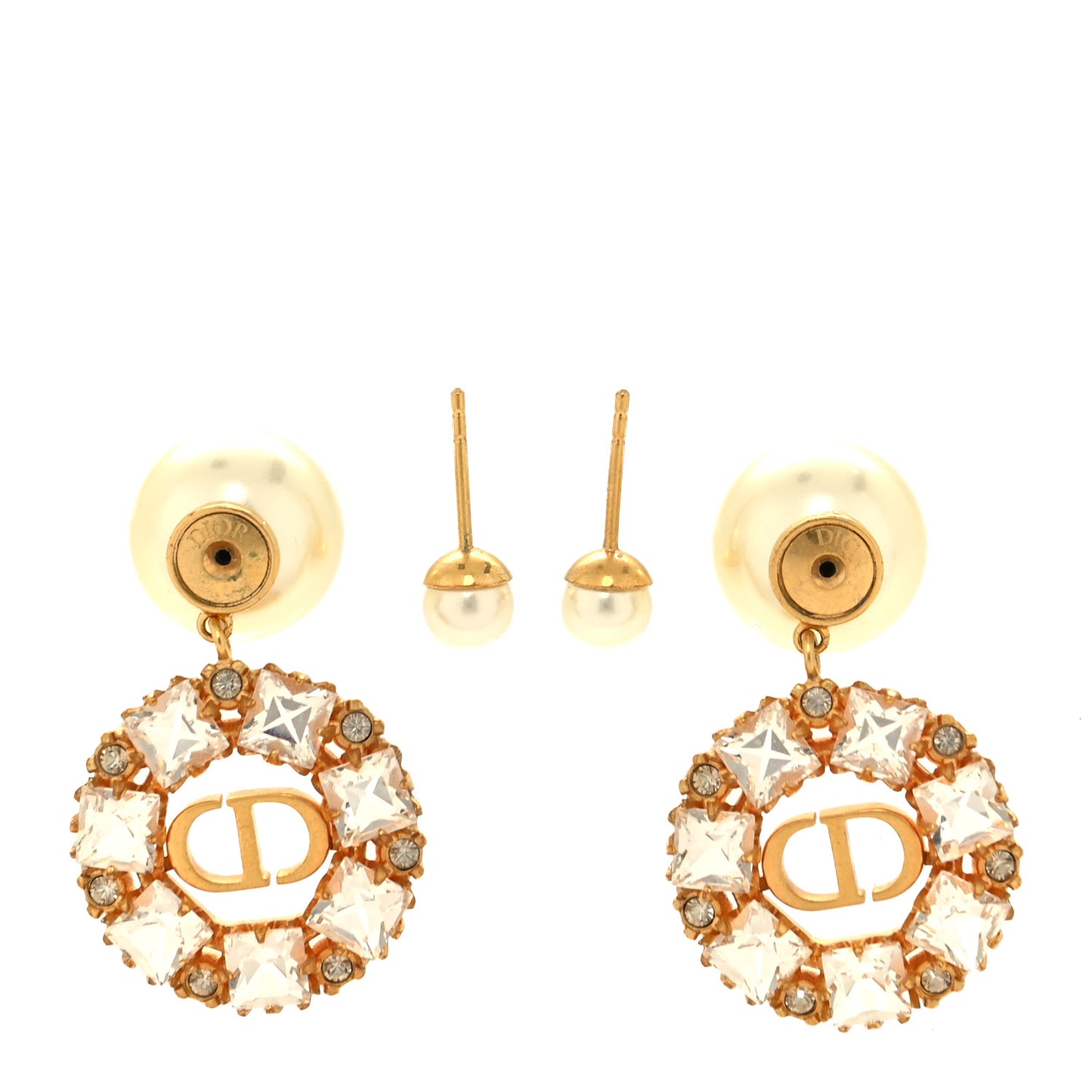 Crystal Pearl Petit CD Earrings Gold
