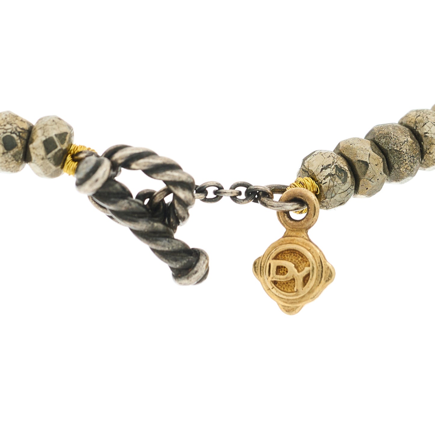 Sterling Silver 18K Yellow Gold Black Onyx Citrine Garnet Bead Toggle Necklace