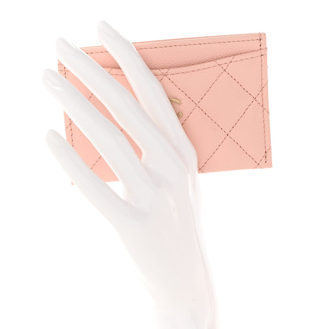 Caviar Quilted Card Holder Light Pink
