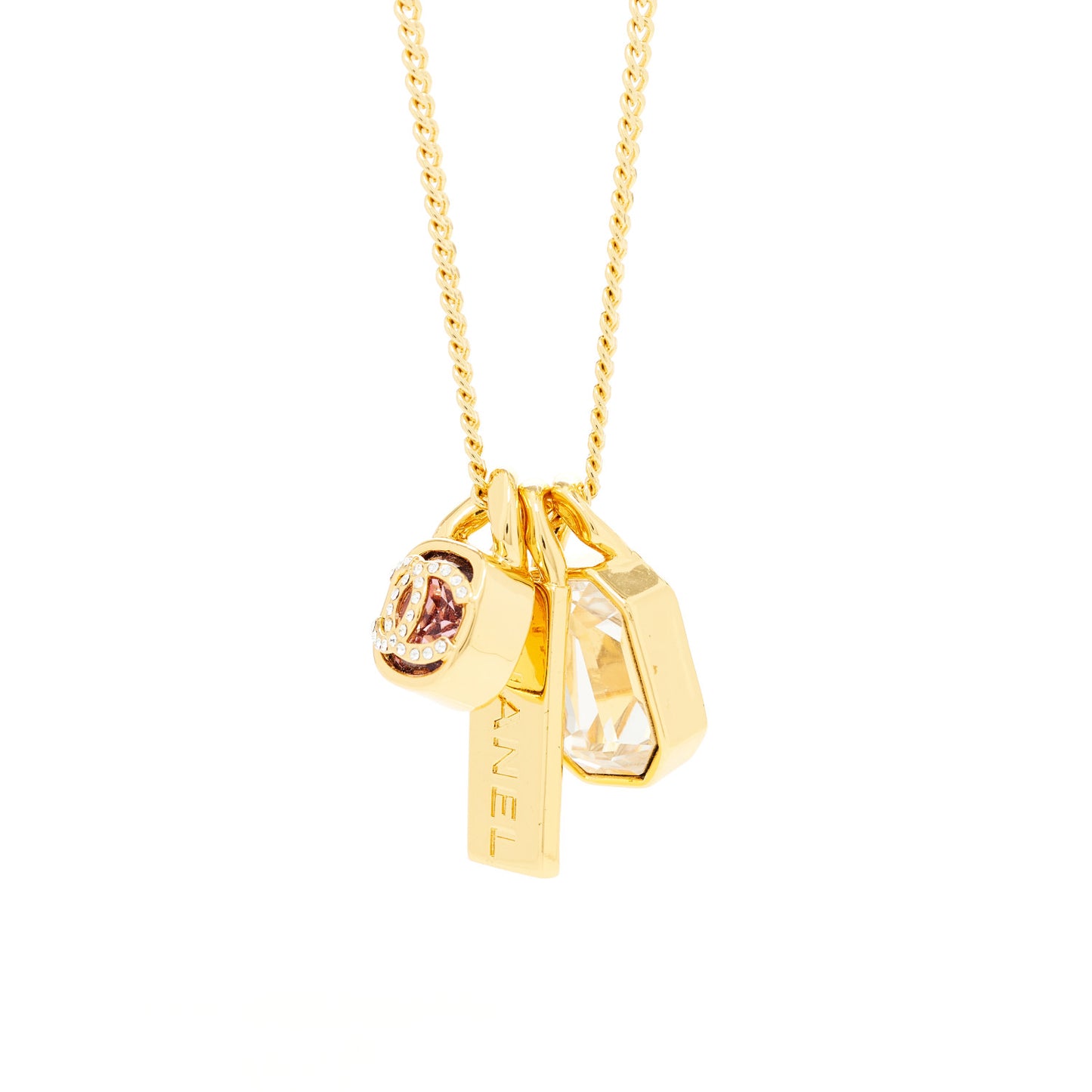 Metal Crystal Charm Necklace Purple Gold