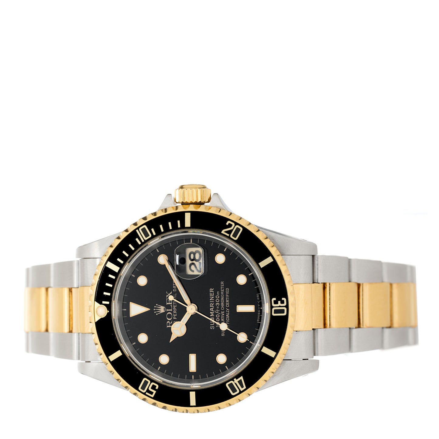 Stainless Steel 18K Yellow Gold 40mm Submariner Oyster Perpetual Date Watch Black 16613LN