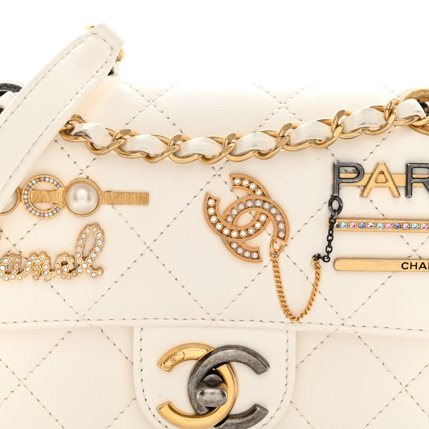 Lambskin Quilted Mini Coco Clips Flap White