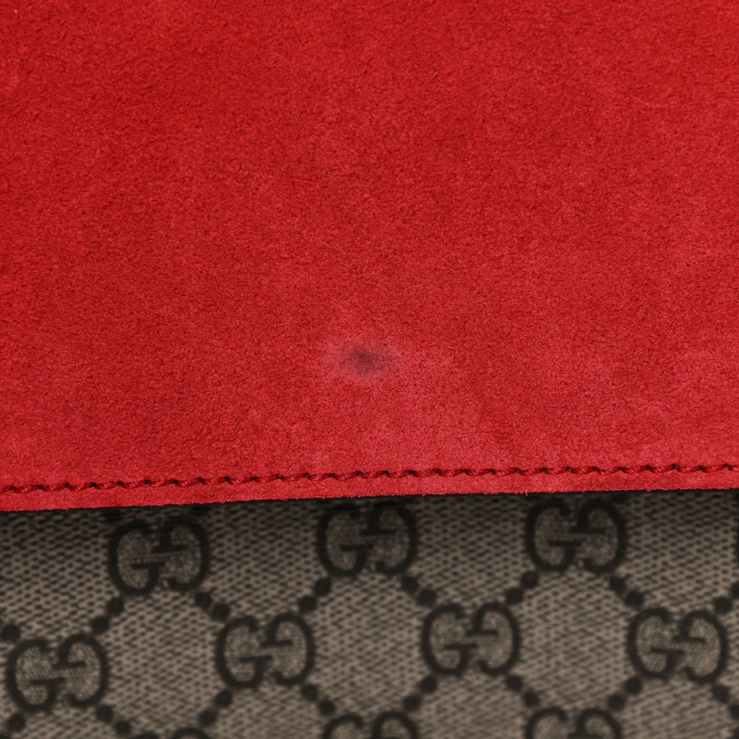 GG Supreme Monogram Suede Cudu Medium Dionysus Shoulder Bag Beige Ebony Vulcanic Red