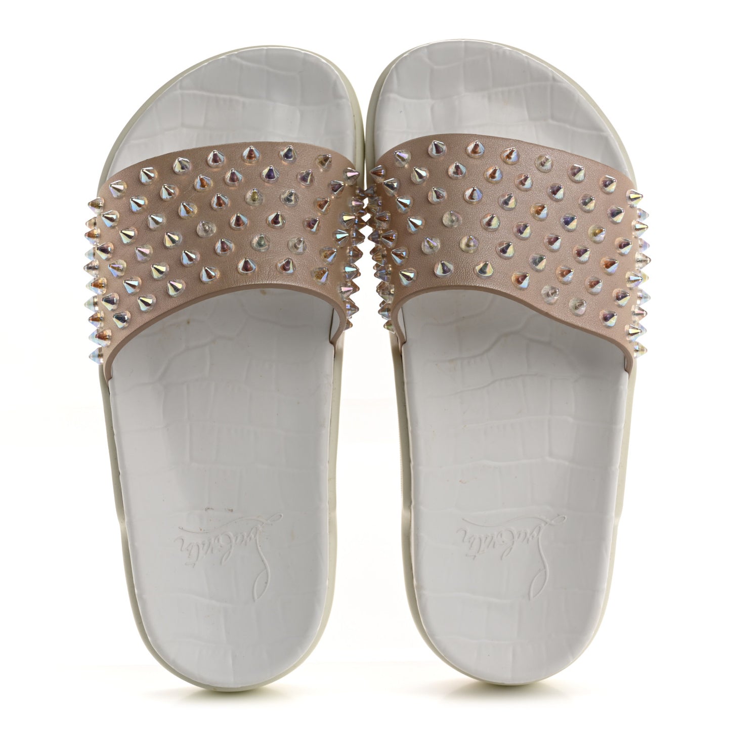 Calfskin Donna Studded Pool Fun Platform Flat Slide Sandals 36 Nude Clear
