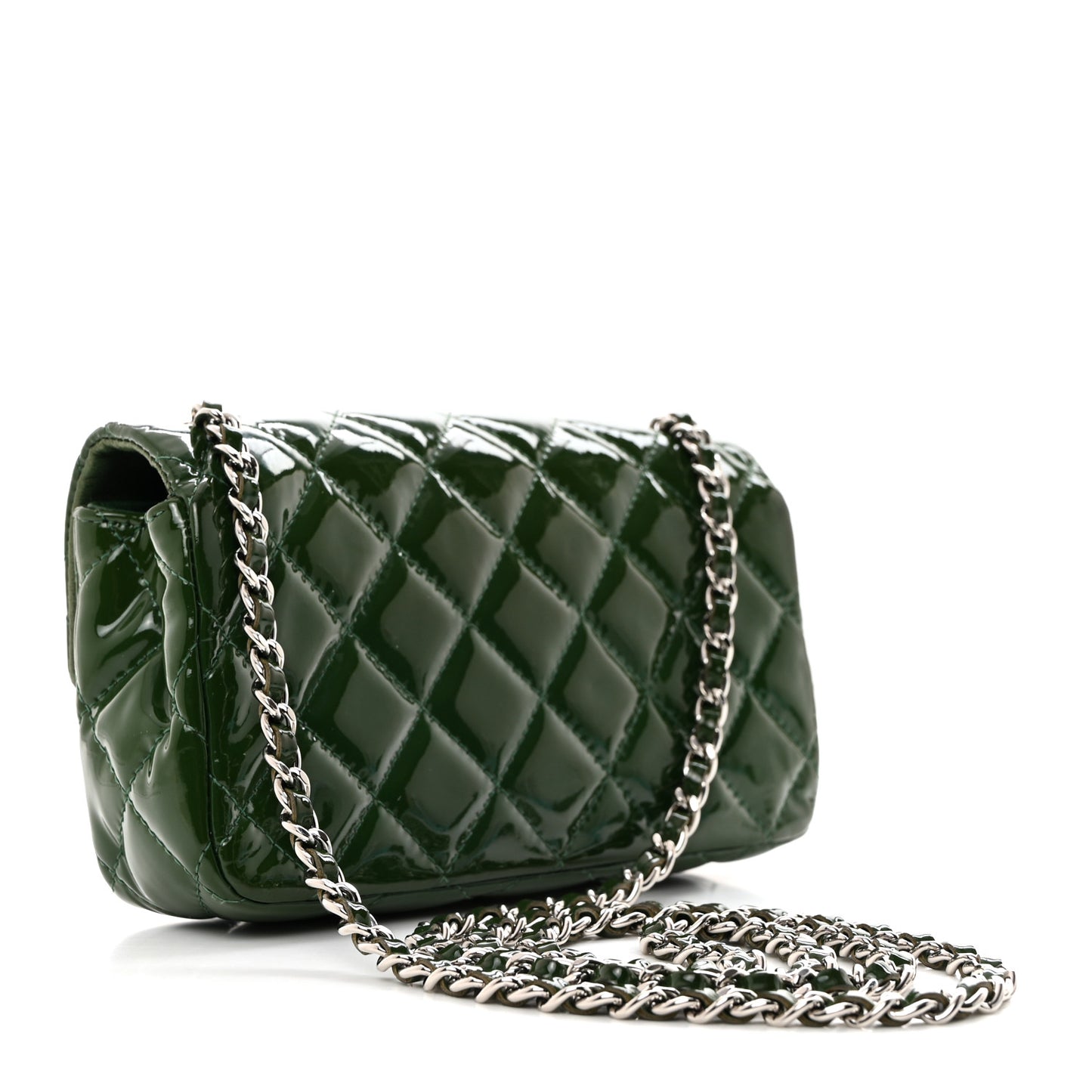 Patent Quilted Extra Mini Flap Green