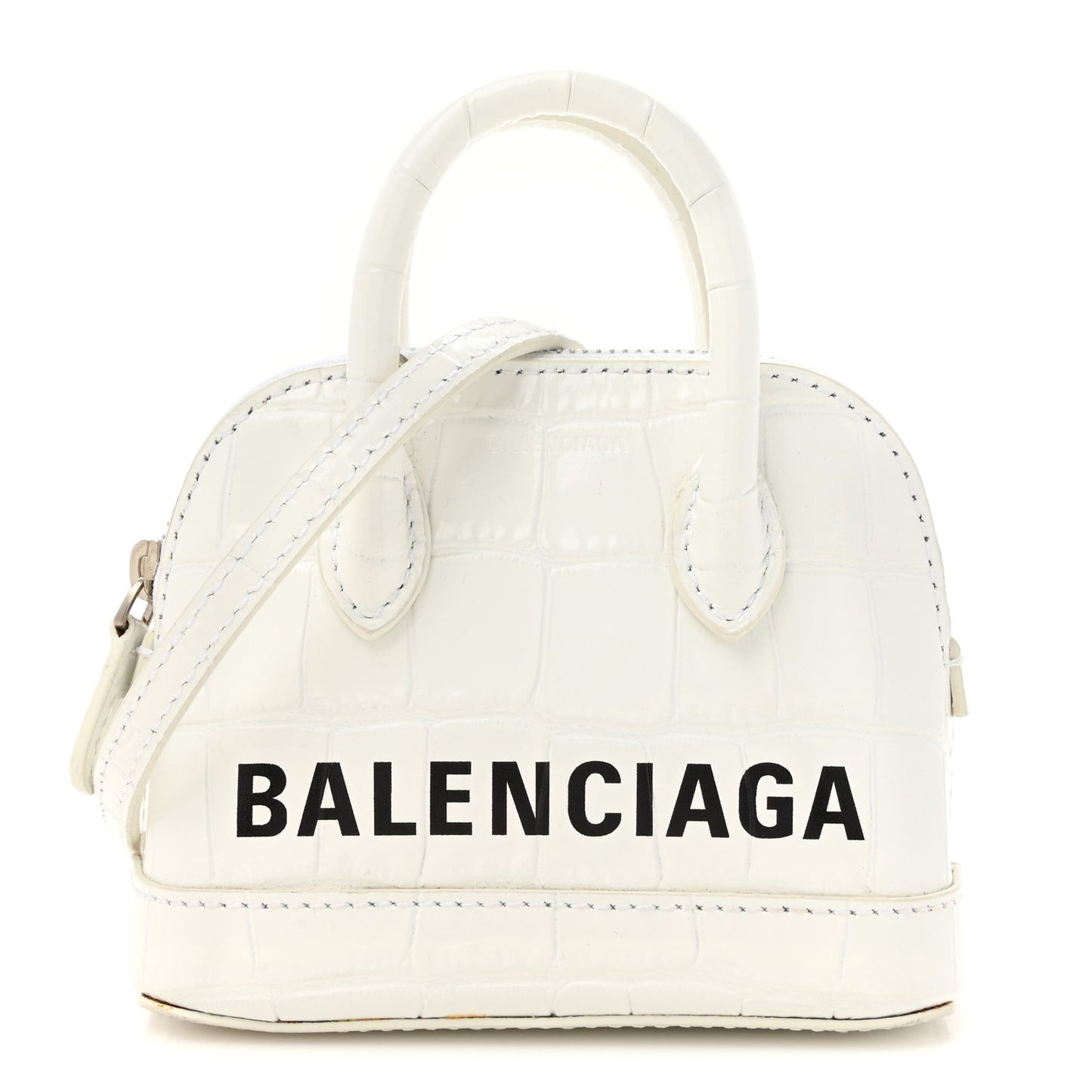 Calfskin Logo Crocodile Embossed Mini Ville Top Handle Bag White Black
