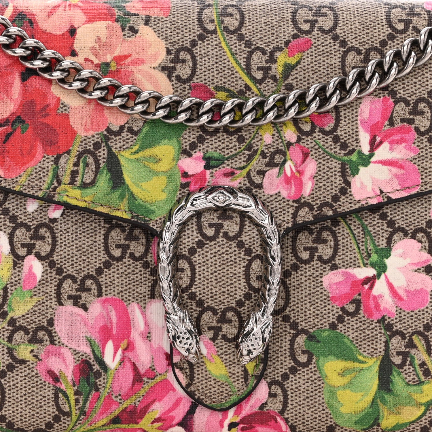 Gucci GG Supreme Monogram Blooms Mini Dionysus Chain Wallet Beige Multicolor Dry Rose 8 of 11