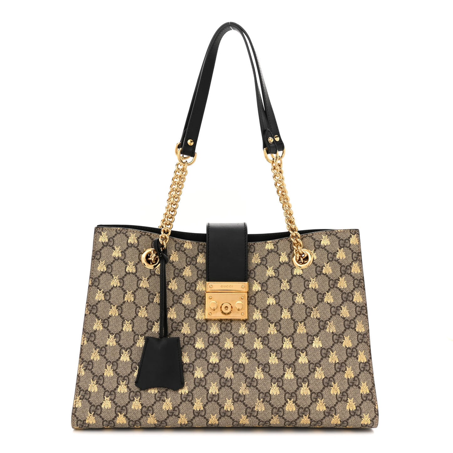 GG Supreme Monogram Bees Medium Padlock Tote Beige Oro Black