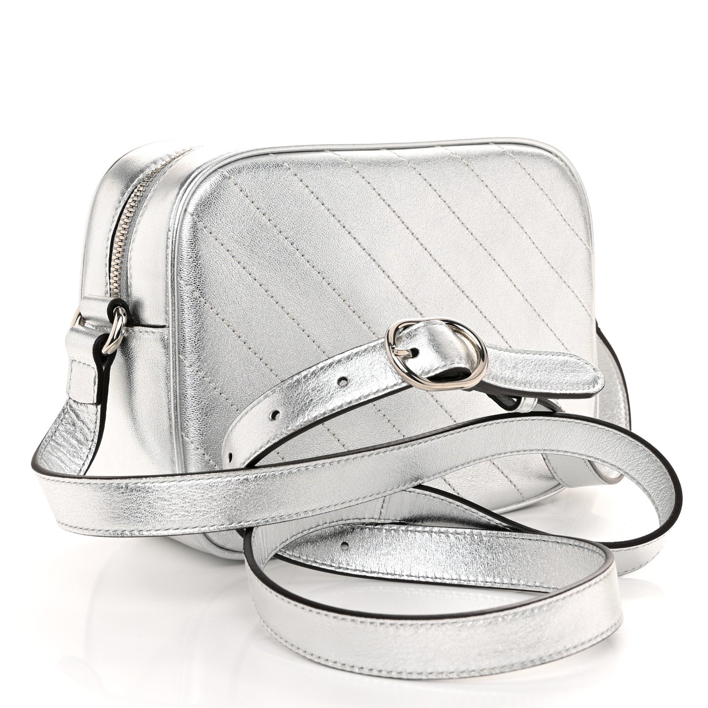 Metallic Sakai Be Green Calfskin Diagonal Stitched Small Blondie Shoulder Bag Silver