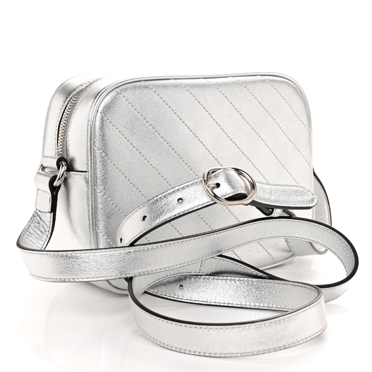 Gucci Metallic Sakai Be Green Calfskin Diagonal Stitched Small Blondie Shoulder Bag Silver 3 of 10
