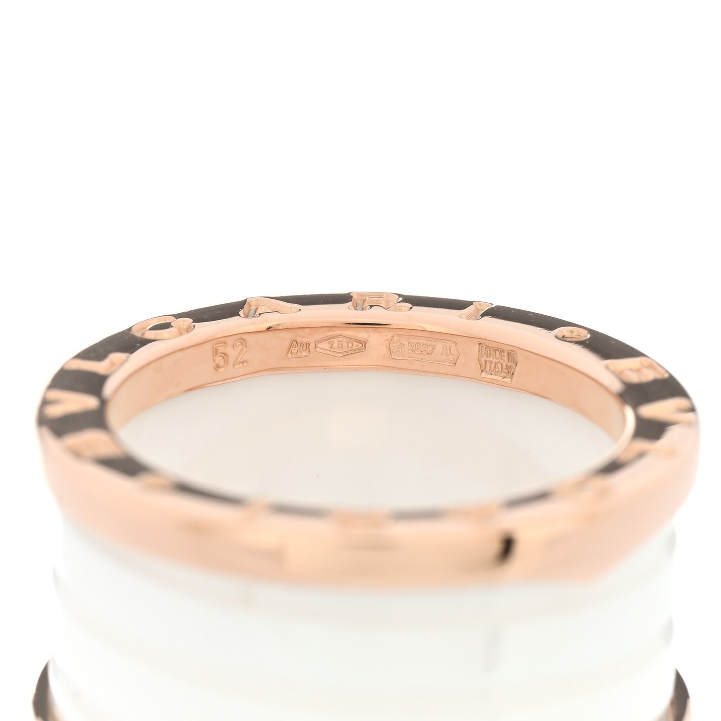18K Rose Gold White Ceramic B.Zero1 Four-Band Ring 52 6