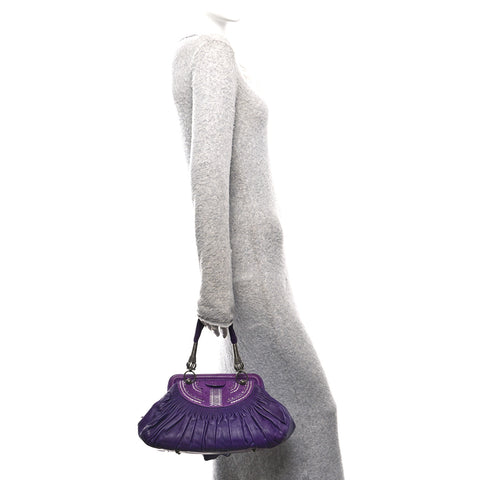 Lambskin Plisse Pleated Frame Satchel Violet Fonce
