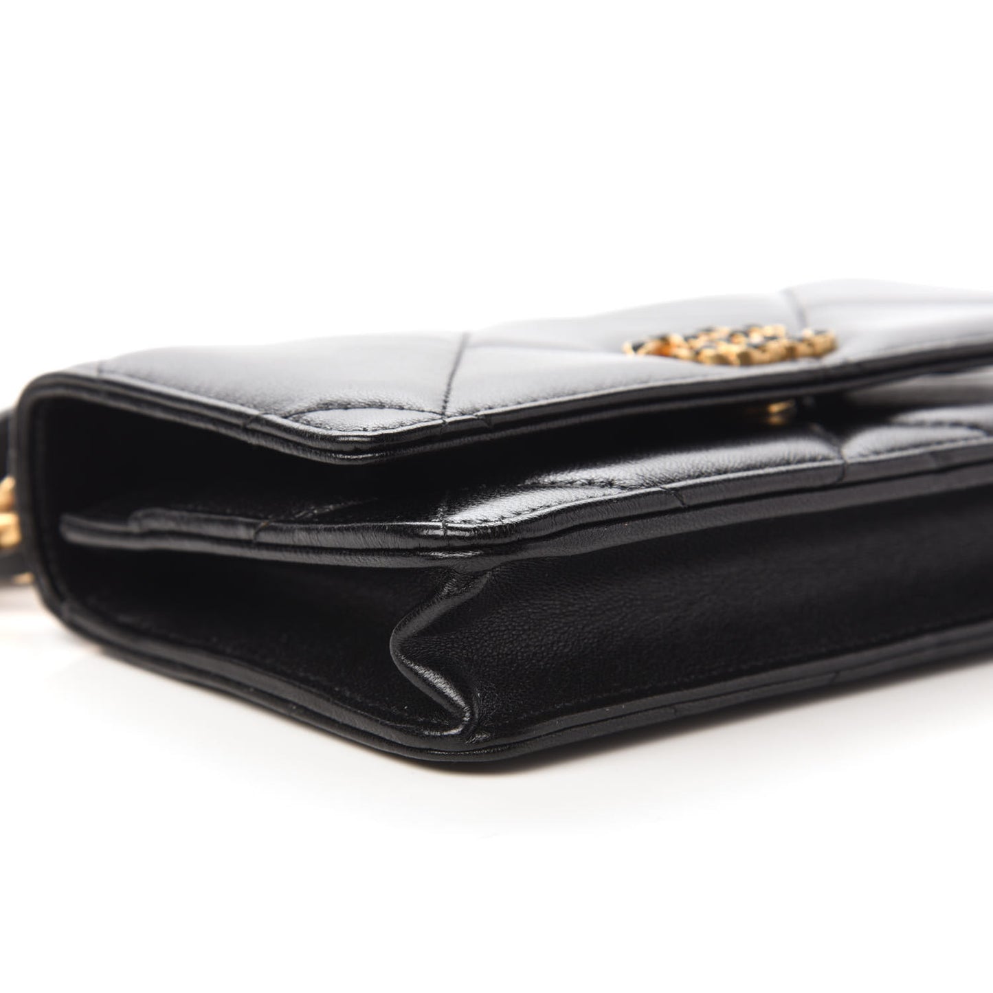 Lambskin Quilted Chanel 19 Wallet On Chain WOC Black