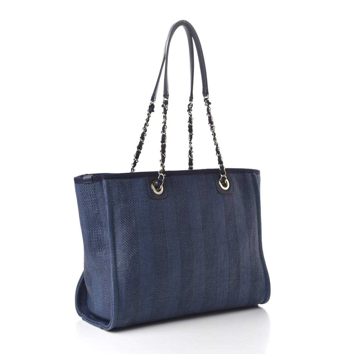 Mixed Fibers Striped Small Deauville Tote Navy Blue