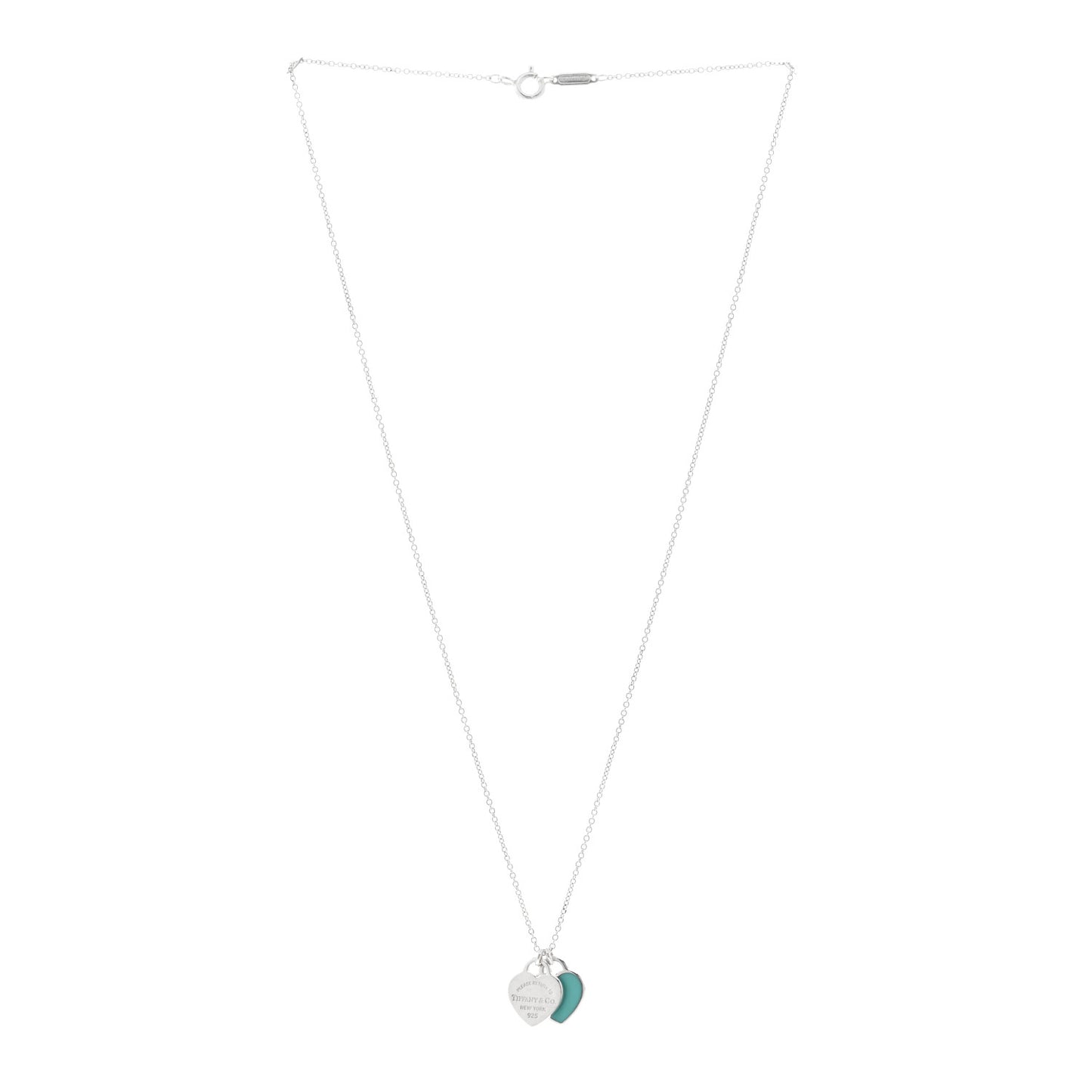 Sterling Silver Enamel Return to Tiffany Double Mini Heart Tag Pendant Necklace Blue