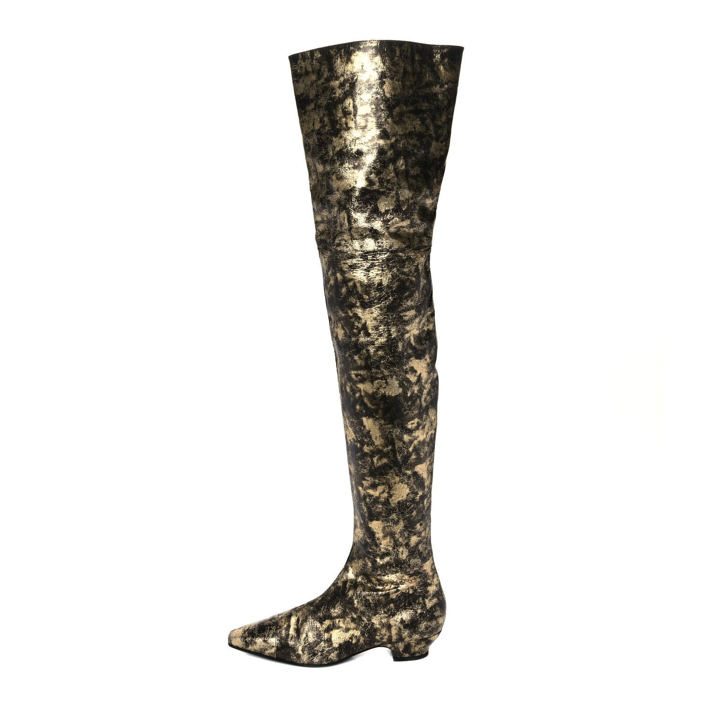 Metallic Lambskin Over the Knee Boots 40 Gold Black