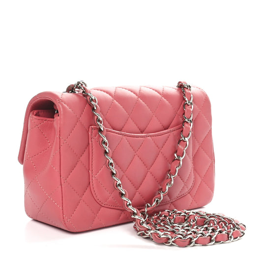 Lambskin Quilted Mini Rectangular Flap Pink