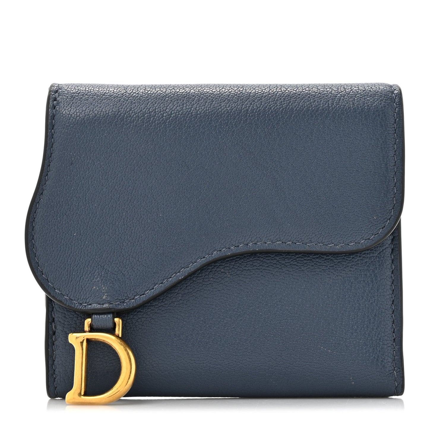 Goatskin Saddle Lotus Wallet Denim Blue