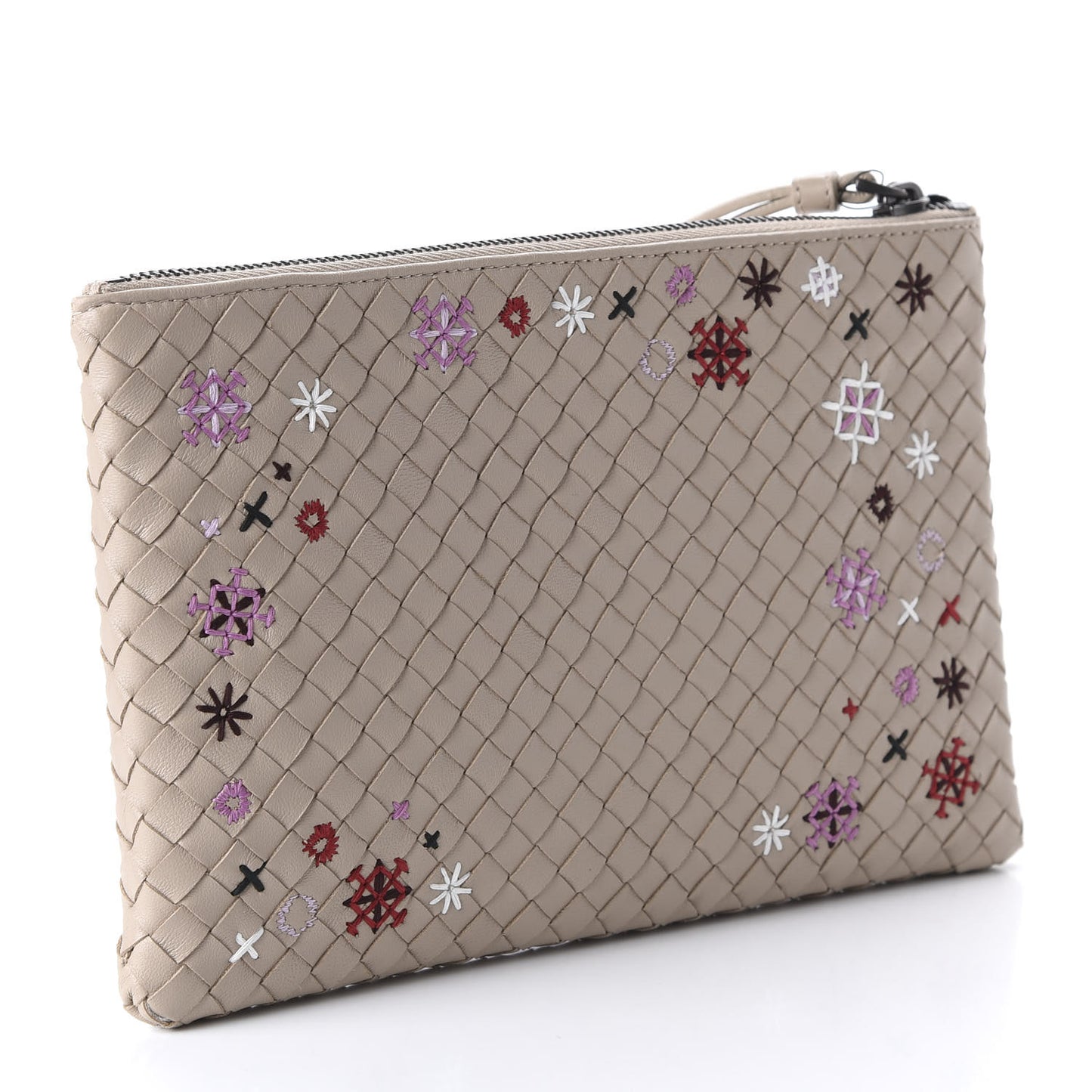 Nappa Intrecciato Meadow Flower Pouch Beige Multicolor