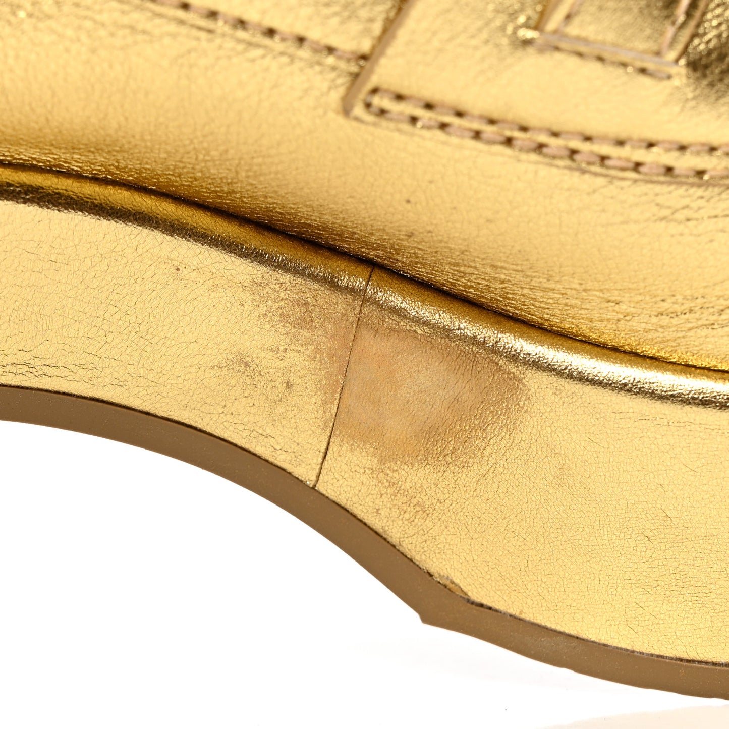 Laminated Calfskin CC Platform Loafers 38.5 Golden