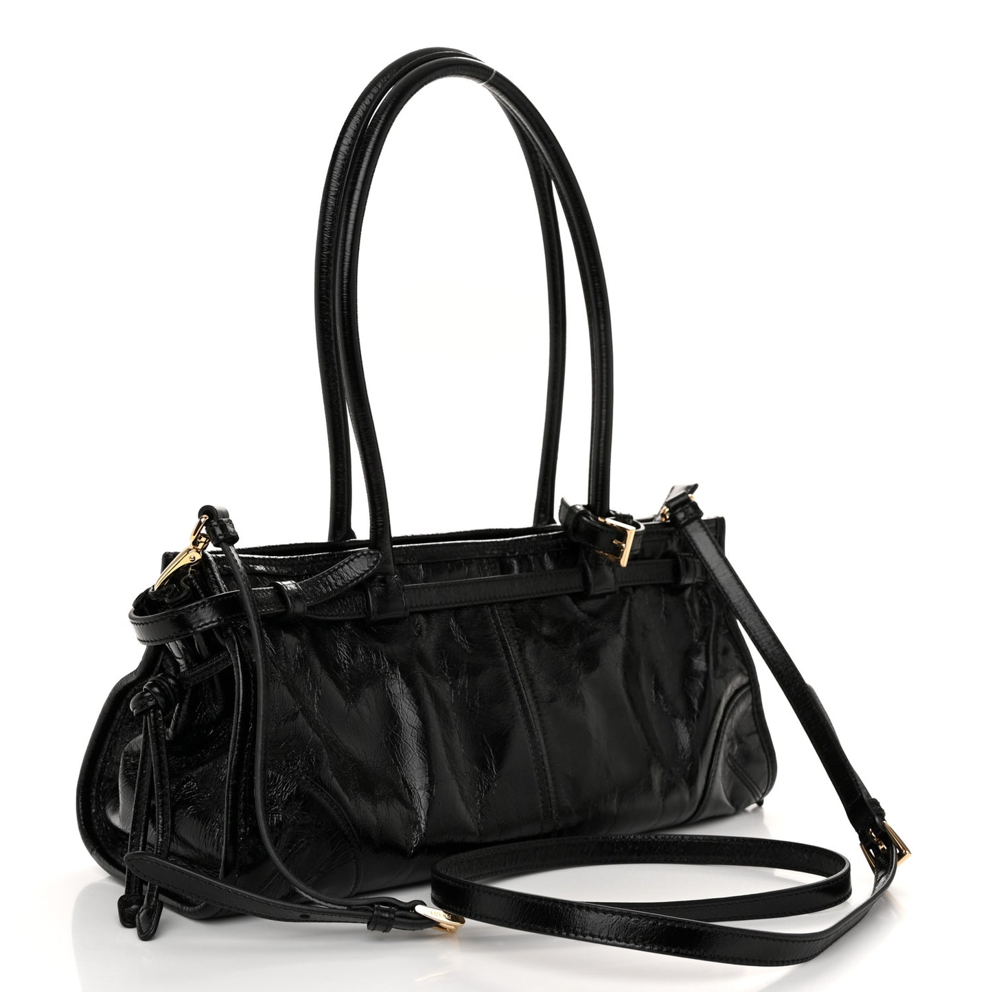 Shiny Nappa Medium Shoulder Bag Black