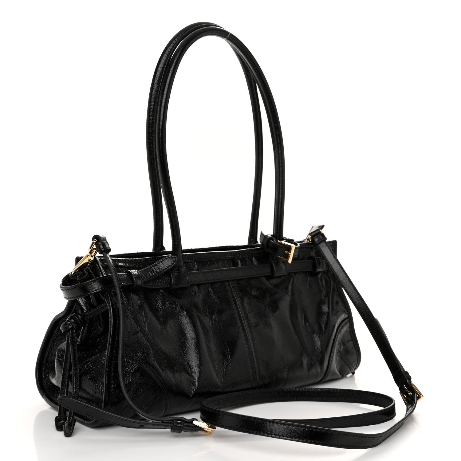 Prada Shiny Nappa Medium Shoulder Bag Black 3 of 10