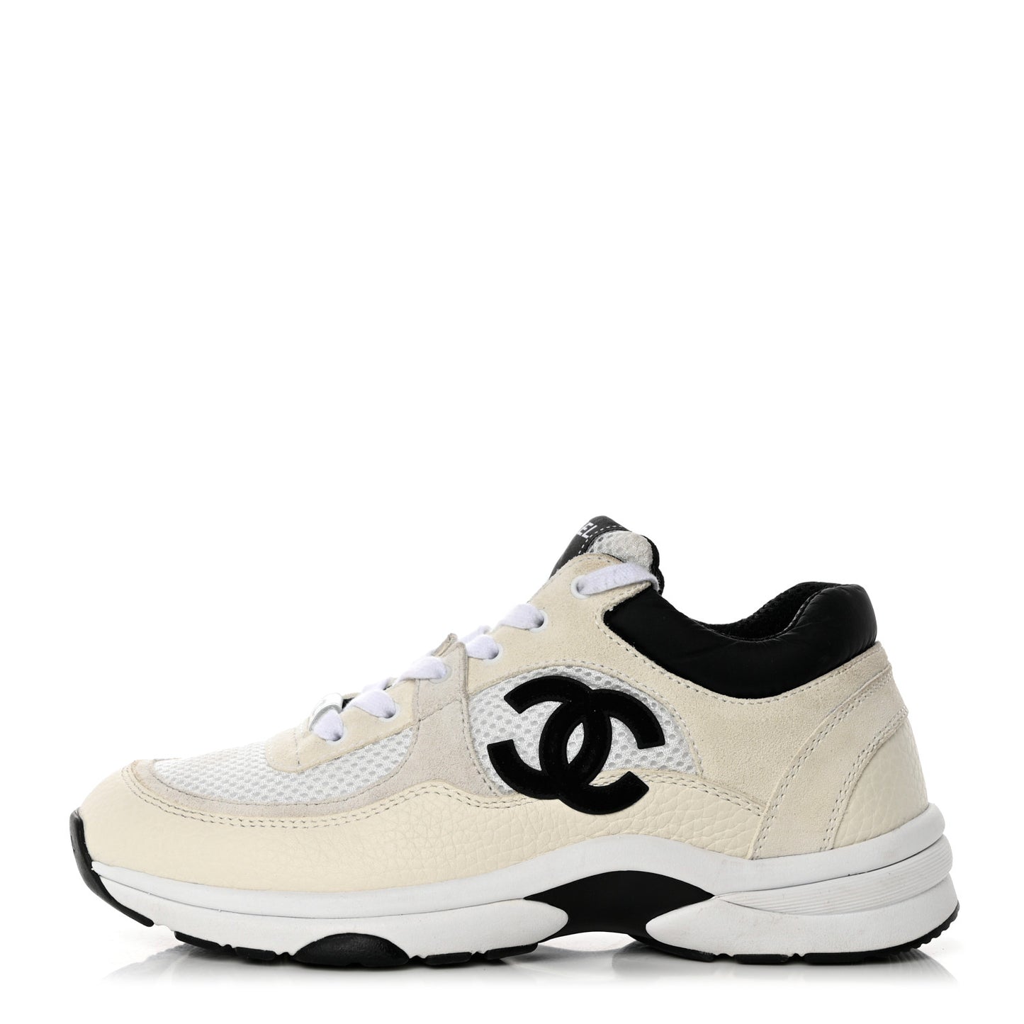 Mesh Suede Calfskin Grained Calfskin Womens CC Sneakers 38 White Black