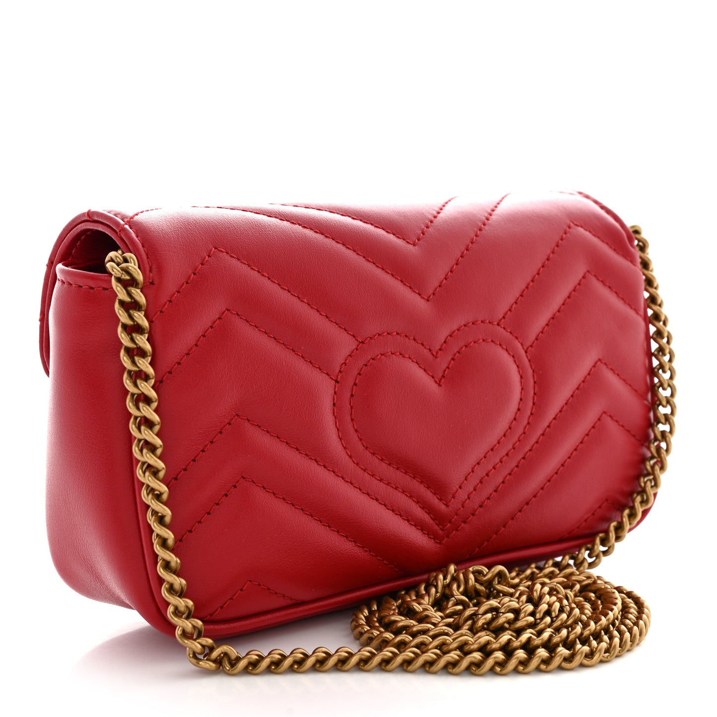 Calfskin Matelasse Super Mini GG Marmont Shoulder Bag Hibiscus Red