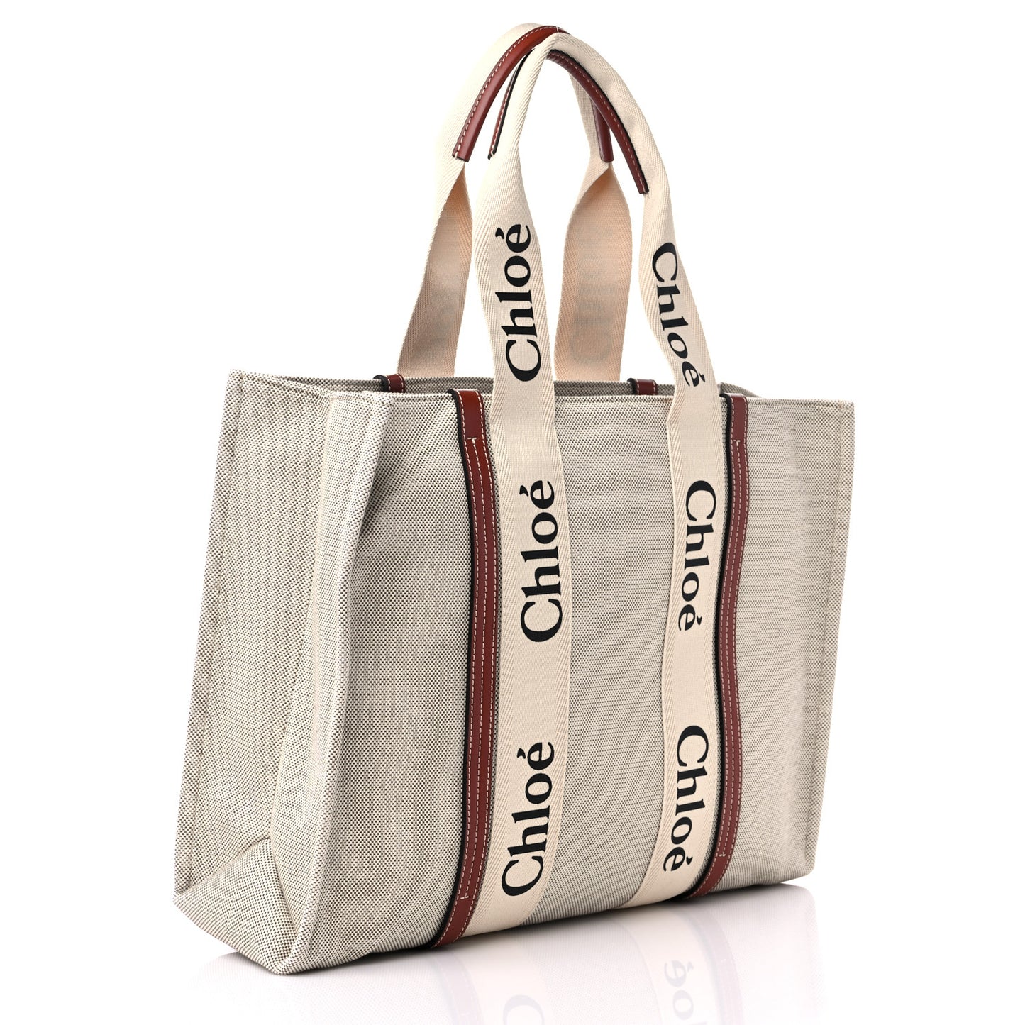 Cotton Calfskin Large Woody Ribbon Tote White Brown