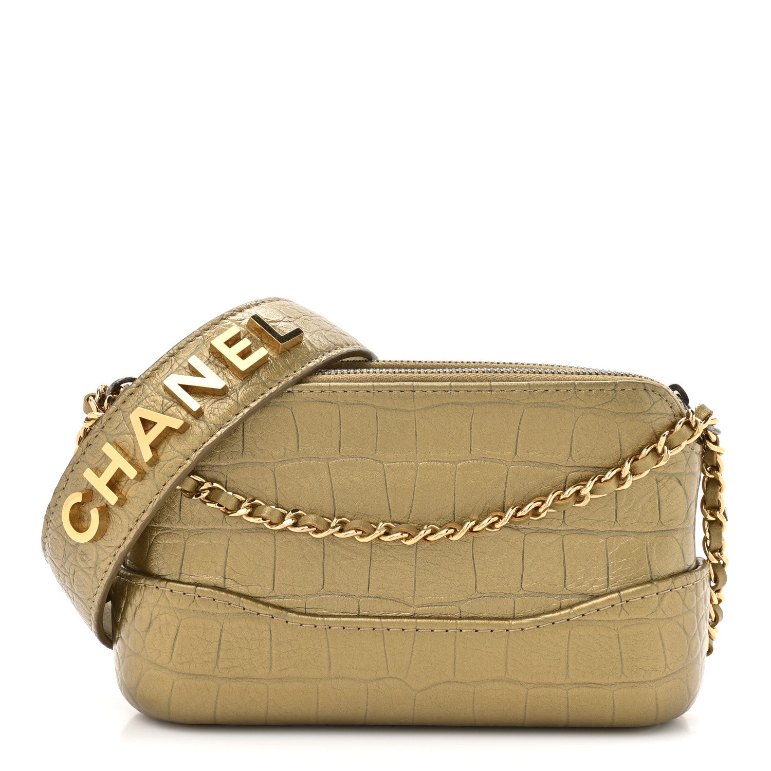 CHANEL ゴールド ケース Chanel Metallic Calfskin Crocodile Embossed Small Gabrielle Clutch