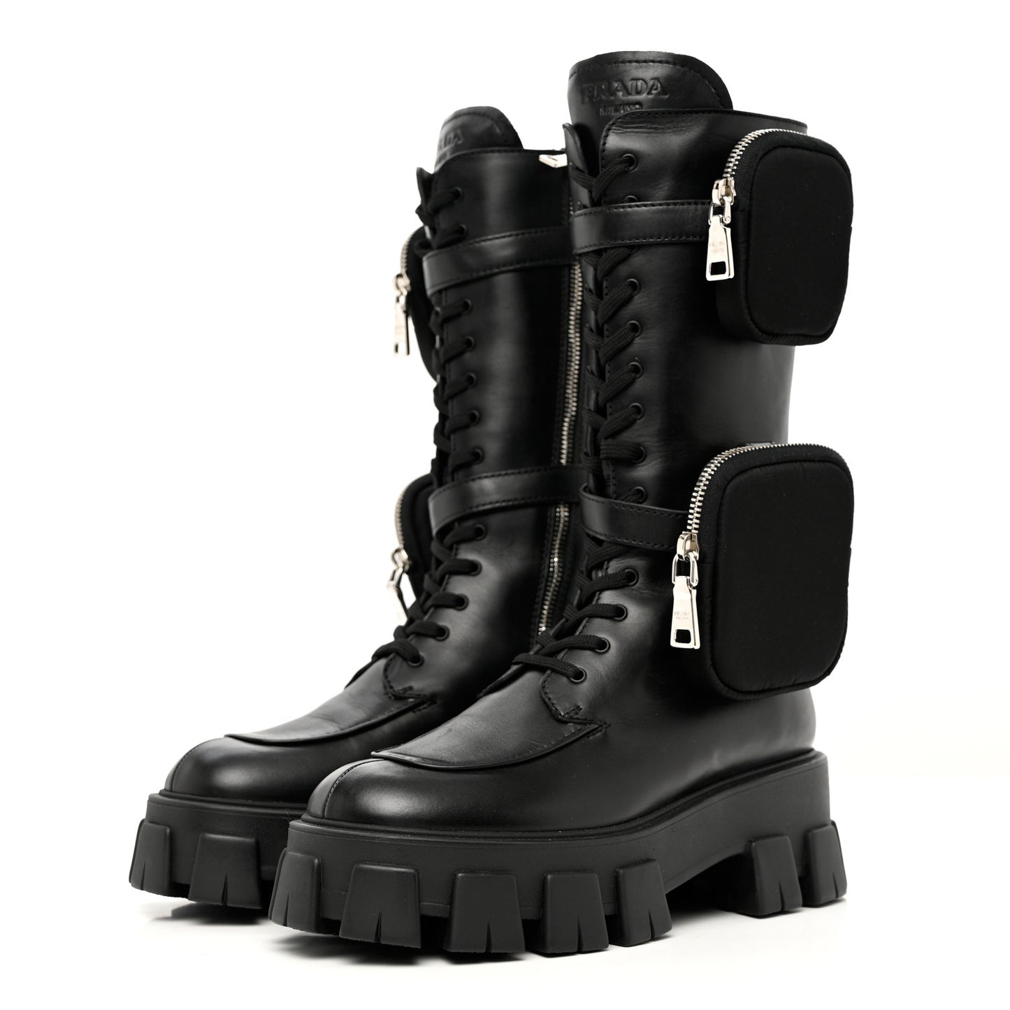 Vitello Lux Nylon Logo Monolith Pouch Pocket 55mm Tall Combat Boots 38 Black