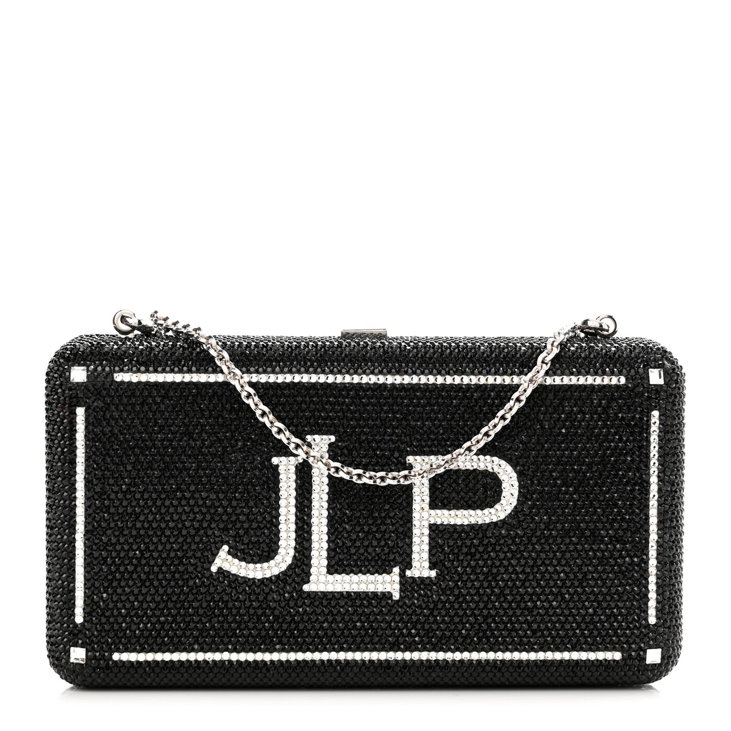 Crystal Bespoke Slim Slide Clutch Black Silver