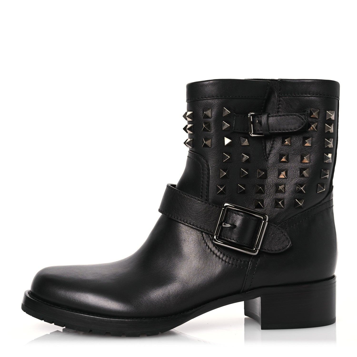Valentino Garavani Calfskin Rockstud 30mm Biker Boots 40 Black
