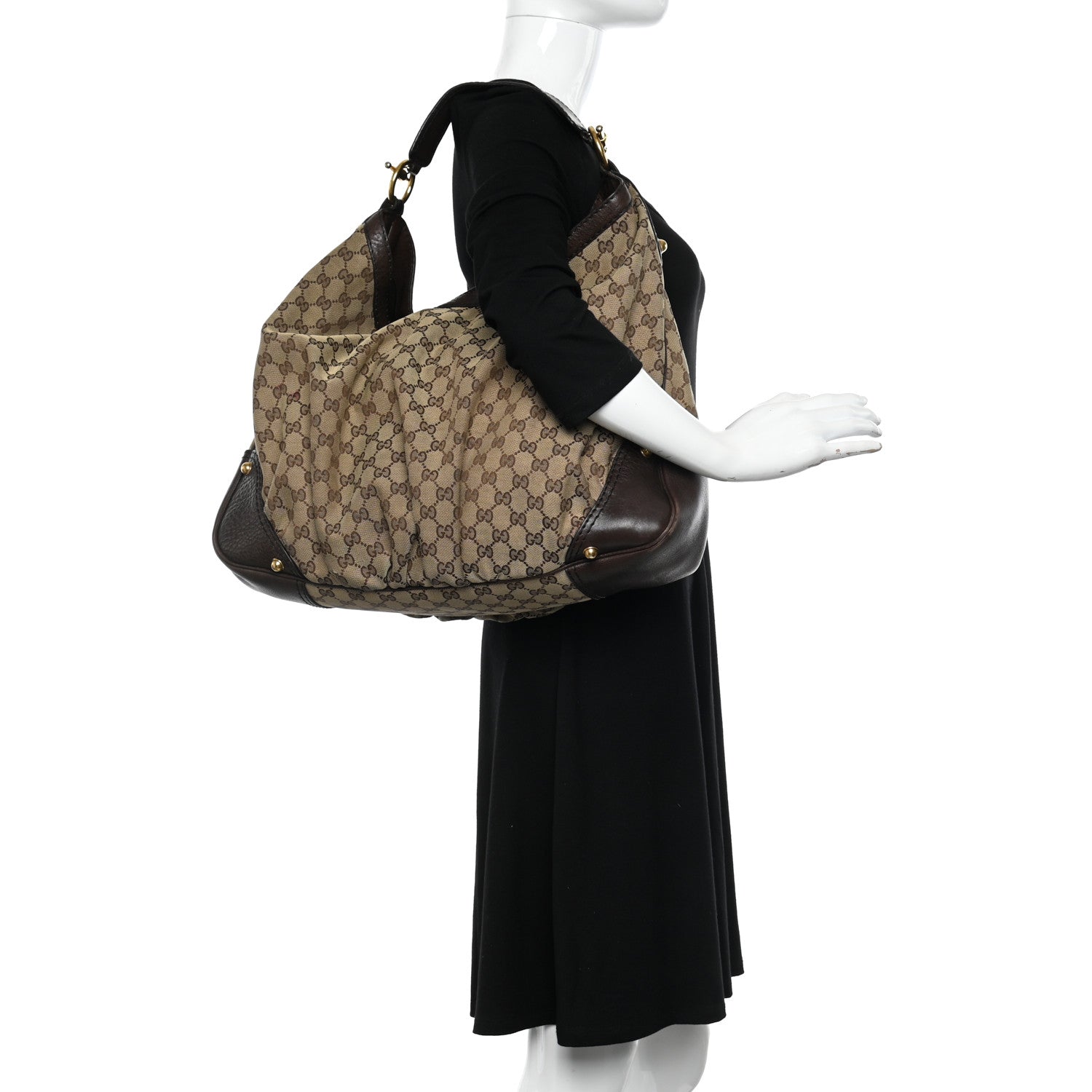 Gucci Monogram Large Jockey Hobo Dark Brown 2 of 12