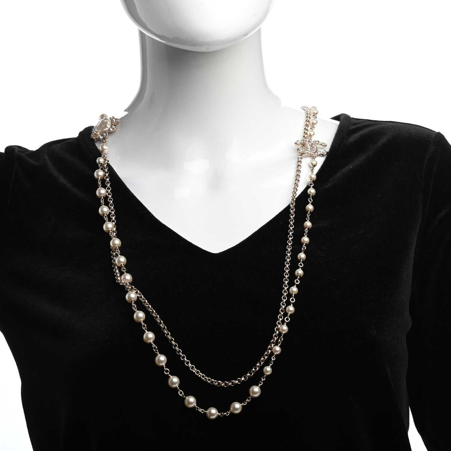 Pearl Crystal Camellia Express Multistrand Necklace Gold