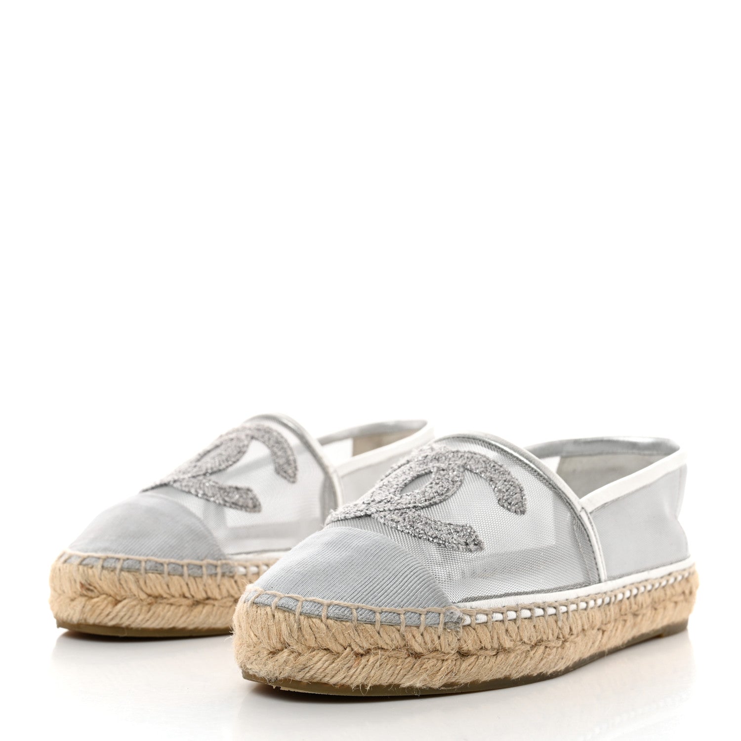 Chanel Mesh Grosgrain CC Espadrilles 35 Silver 3 of 9