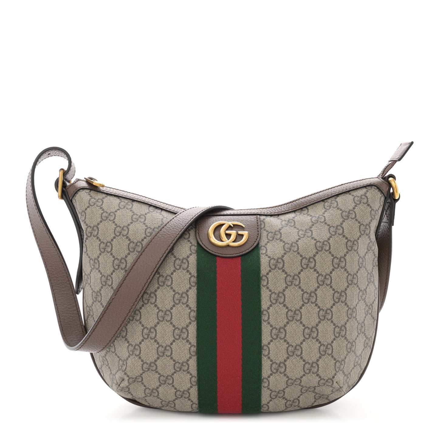 GG Supreme Monogram Web Small Ophidia Half Moon Hobo Brown