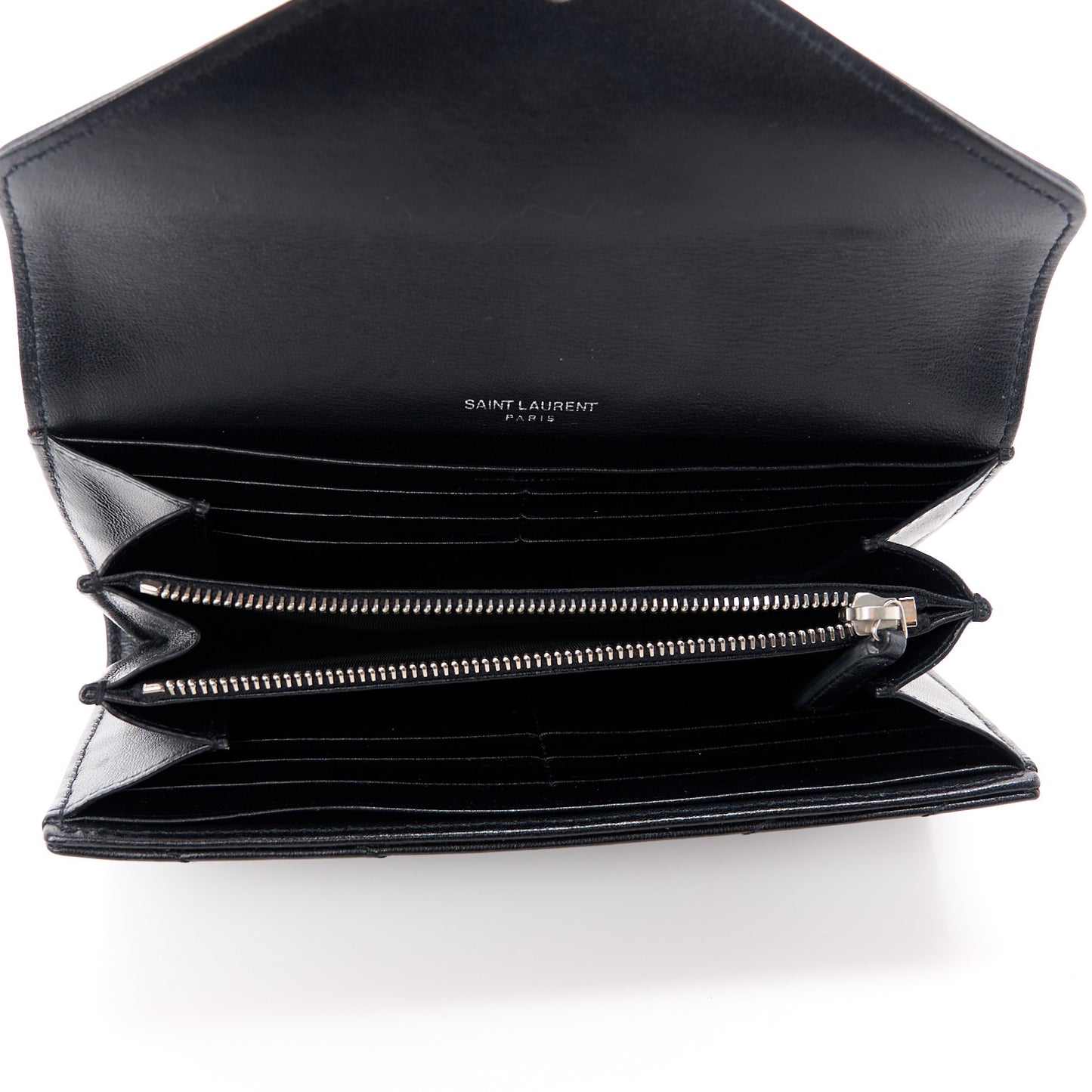 SAINT LAURENT Lambskin Y Quilted Monogram Large Loulou Flap Wallet Black