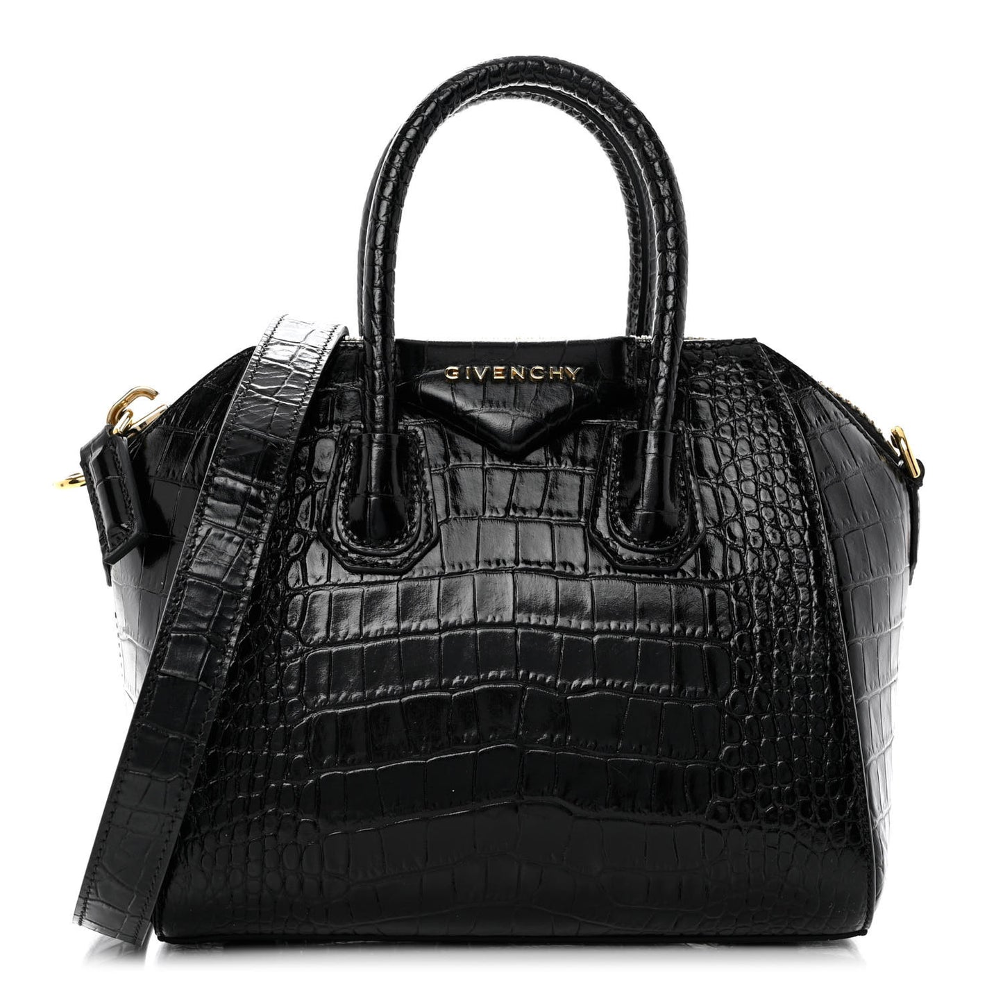 Calfskin Crocodile Embossed Mini Antigona Black
