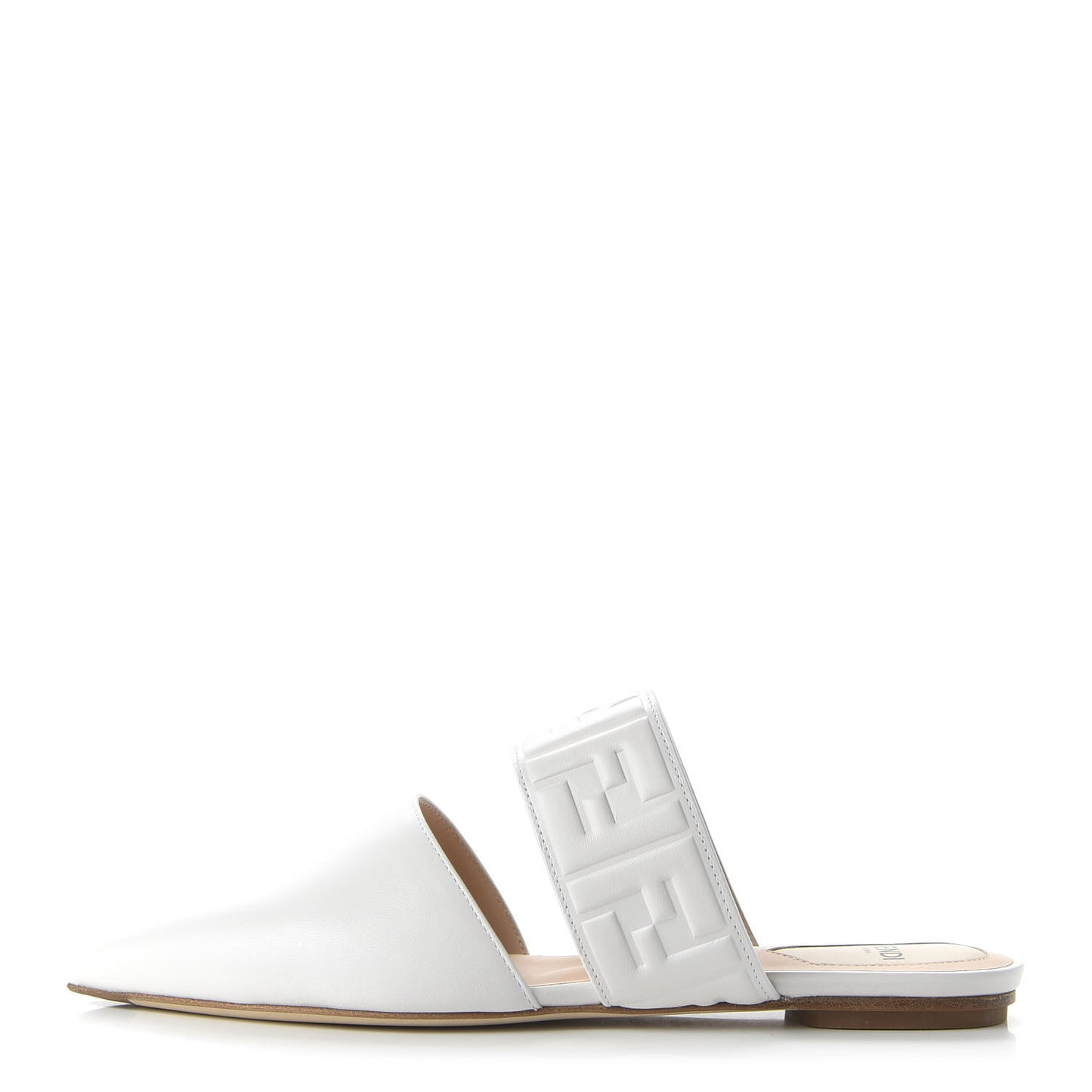 Vitello FF Embossed Buckle Flat Mules 37 Snow