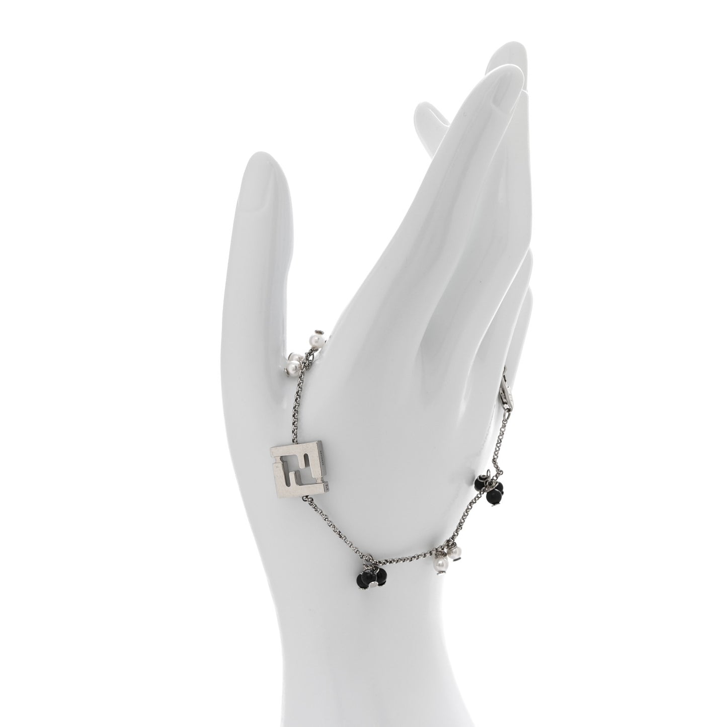 Metal Pearl FF Bracelet M Silver Black